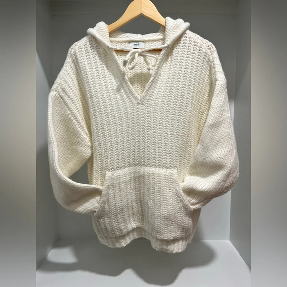 Aerie Street Cream Wool Blend Oversized Chunky Knit Sweater Hoodie S NWOT - Picture 7 of 10